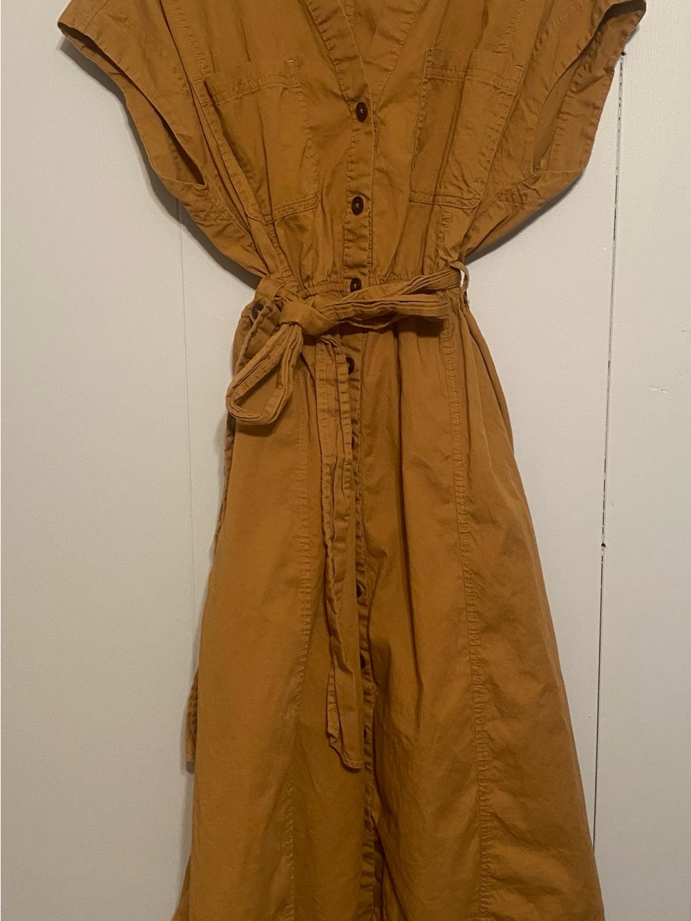 Belted Button-Front Midi Dress in Mustard